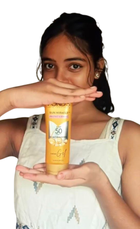 a content creator standing with a product for promotion